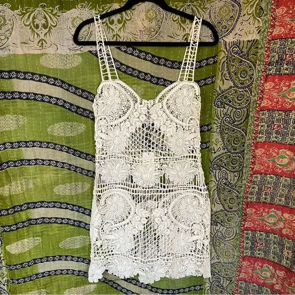 NWT For Love & Lemons Ivory Maldives Crochet Mini Dress/ Cover-Up Size Medium - Picture 10 of 15